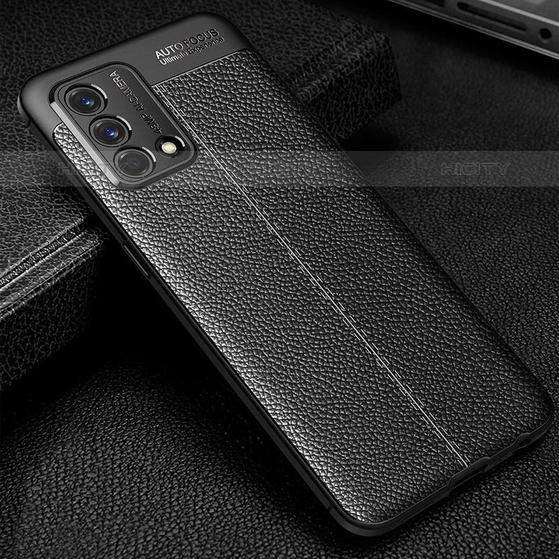 Coque Silicone Gel Motif Cuir Housse Etui S01 pour Oppo A74 4G Noir Plus