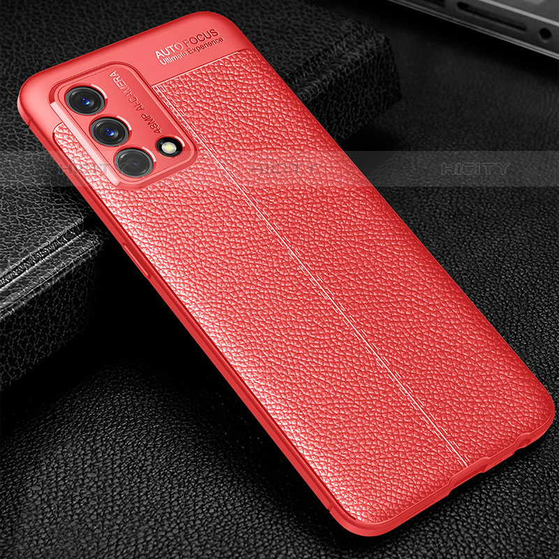 Coque Silicone Gel Motif Cuir Housse Etui S01 pour Oppo A74 4G Rouge Plus