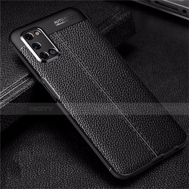 Coque Silicone Gel Motif Cuir Housse Etui S01 pour Oppo A92 Noir Plus