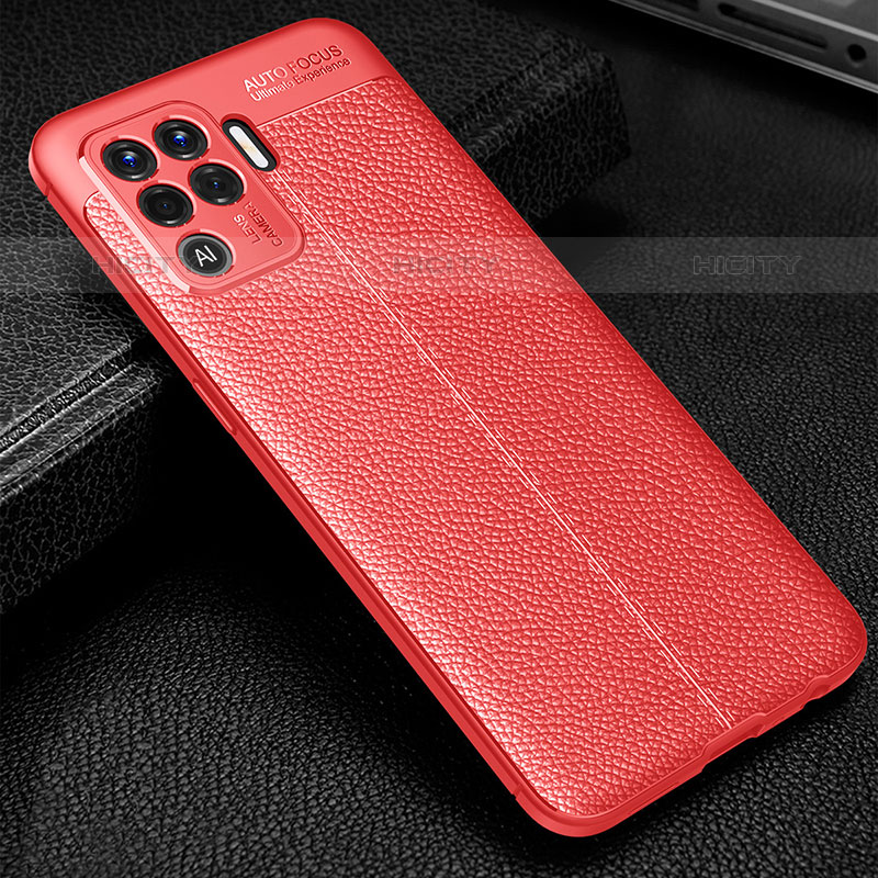 Coque Silicone Gel Motif Cuir Housse Etui S01 pour Oppo A94 4G Rouge Plus