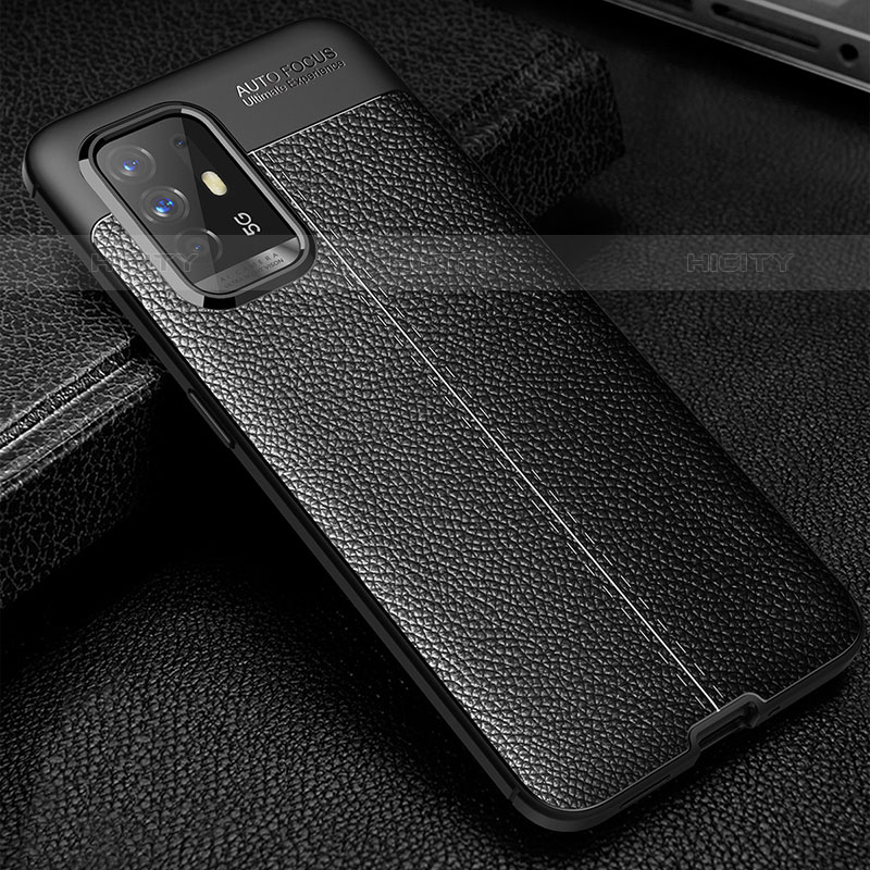 Coque Silicone Gel Motif Cuir Housse Etui S01 pour Oppo A94 5G Noir Plus