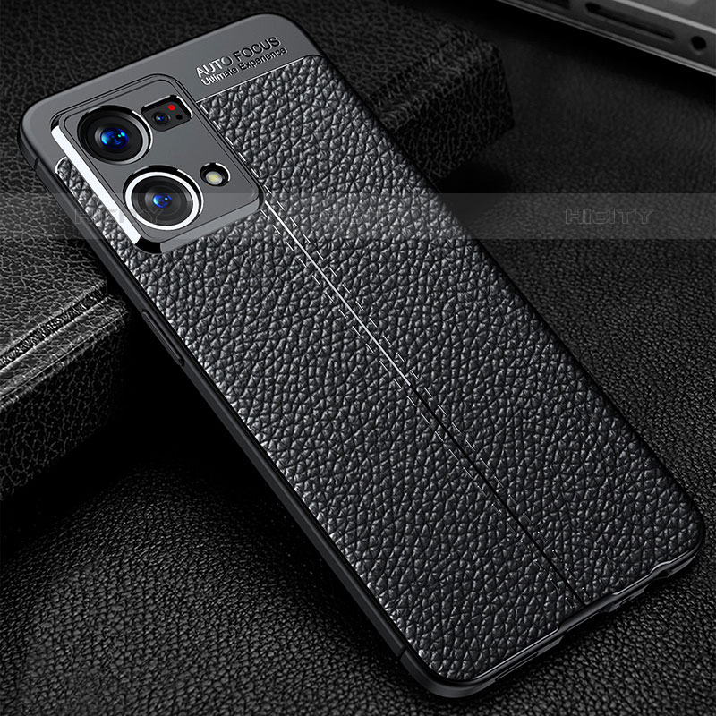 Coque Silicone Gel Motif Cuir Housse Etui S01 pour Oppo F21 Pro 4G Noir Plus