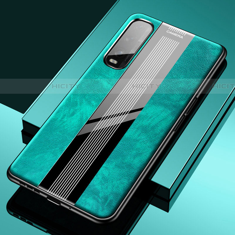 Coque Silicone Gel Motif Cuir Housse Etui S01 pour Oppo Find X2 Vert Plus