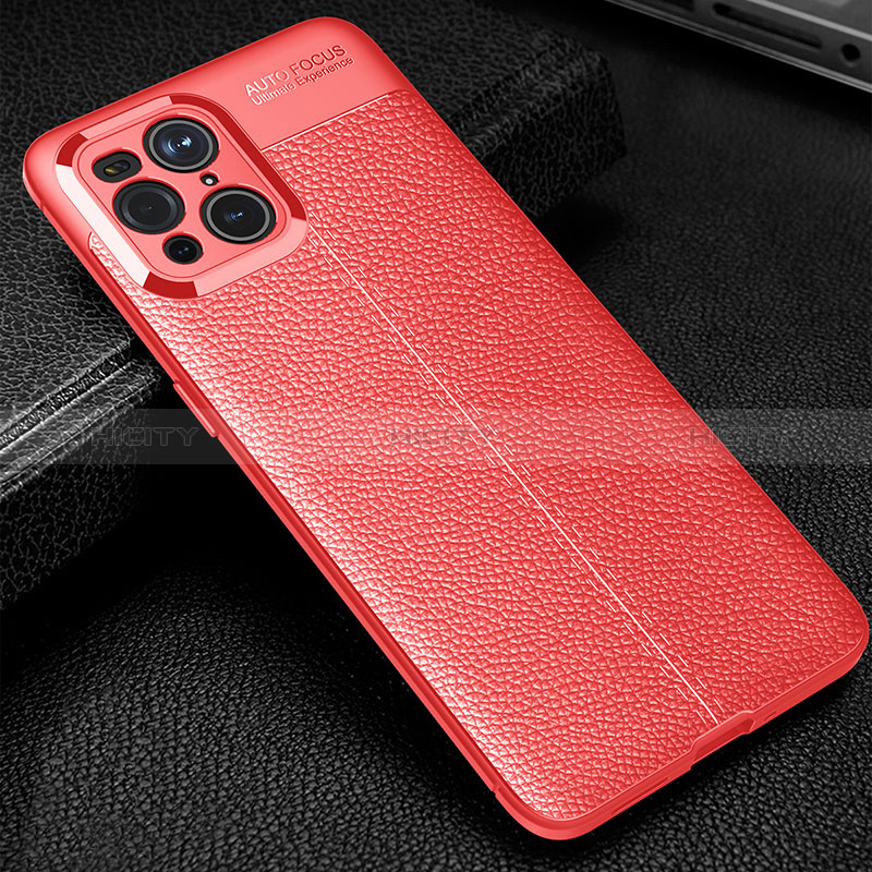 Coque Silicone Gel Motif Cuir Housse Etui S01 pour Oppo Find X3 5G Rouge Plus