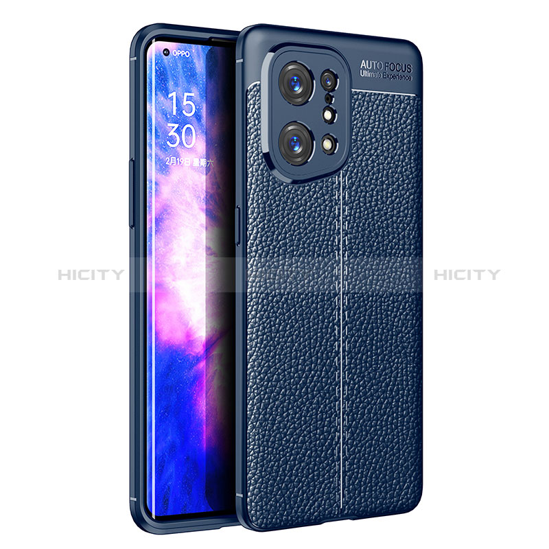 Coque Silicone Gel Motif Cuir Housse Etui S01 pour Oppo Find X5 5G Bleu Plus