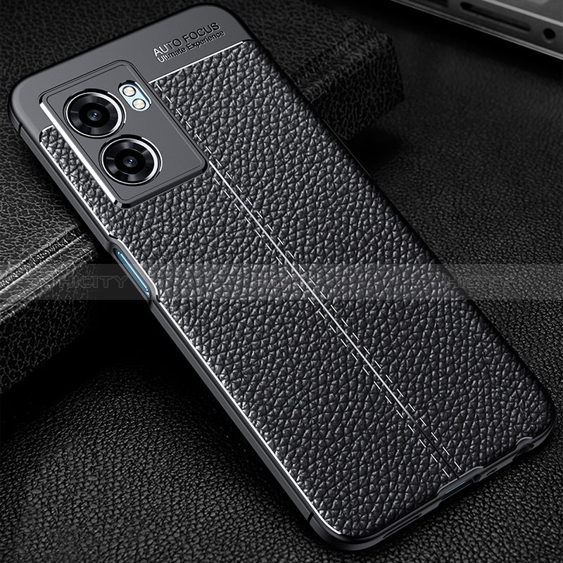 Coque Silicone Gel Motif Cuir Housse Etui S01 pour Oppo K10 5G India Noir Plus