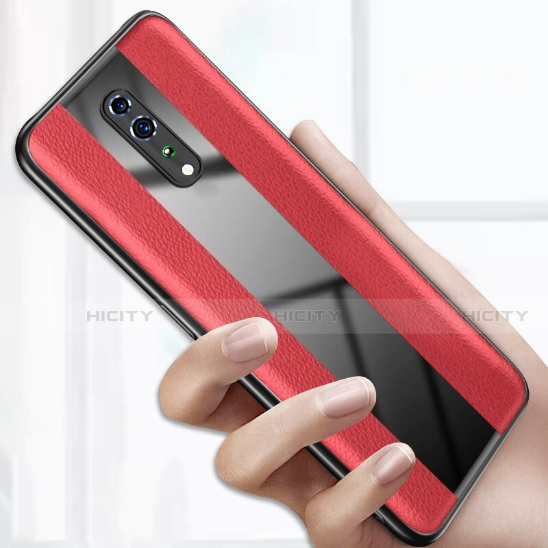 Coque Silicone Gel Motif Cuir Housse Etui S01 pour Oppo Reno Z Rouge Plus