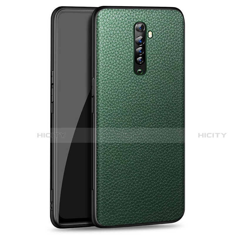 Coque Silicone Gel Motif Cuir Housse Etui S01 pour Oppo Reno2 Vert Plus