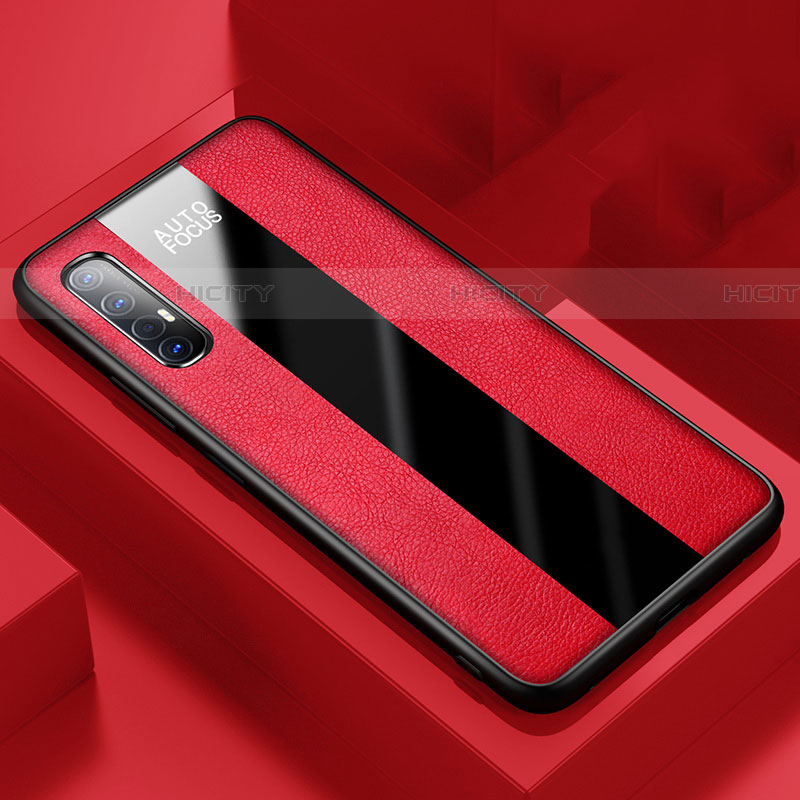 Coque Silicone Gel Motif Cuir Housse Etui S01 pour Oppo Reno3 Pro Rouge Plus