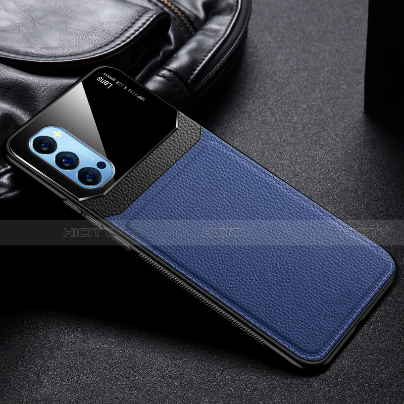 Coque Silicone Gel Motif Cuir Housse Etui S01 pour Oppo Reno4 Pro 5G Bleu Plus