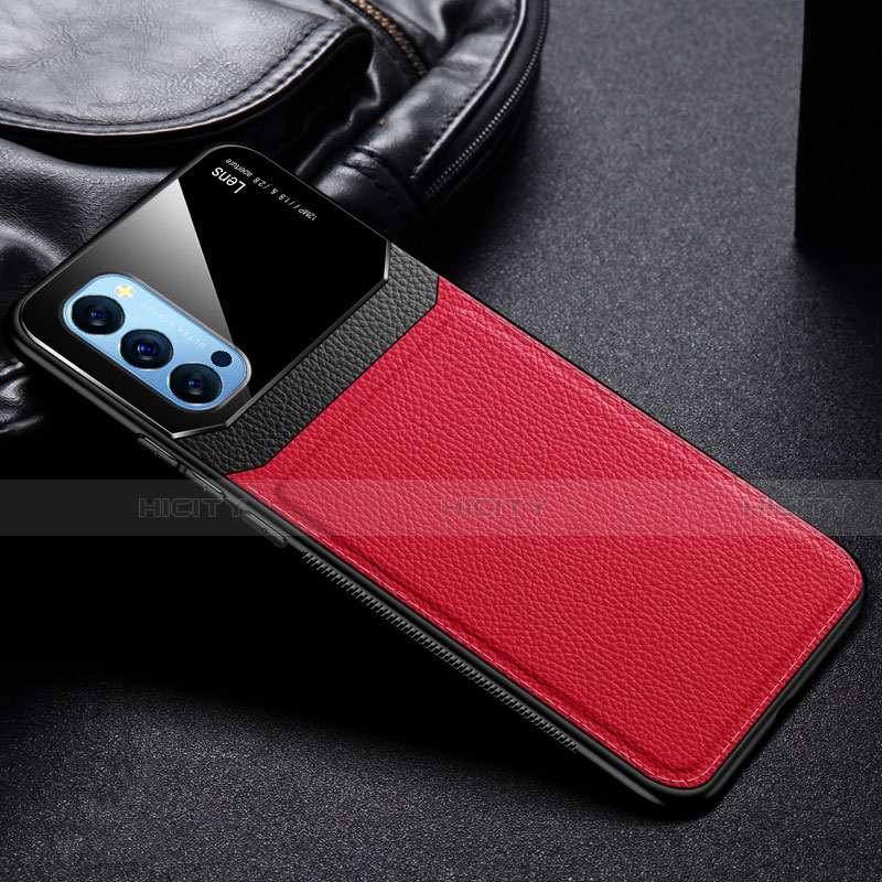 Coque Silicone Gel Motif Cuir Housse Etui S01 pour Oppo Reno4 Pro 5G Rouge Plus