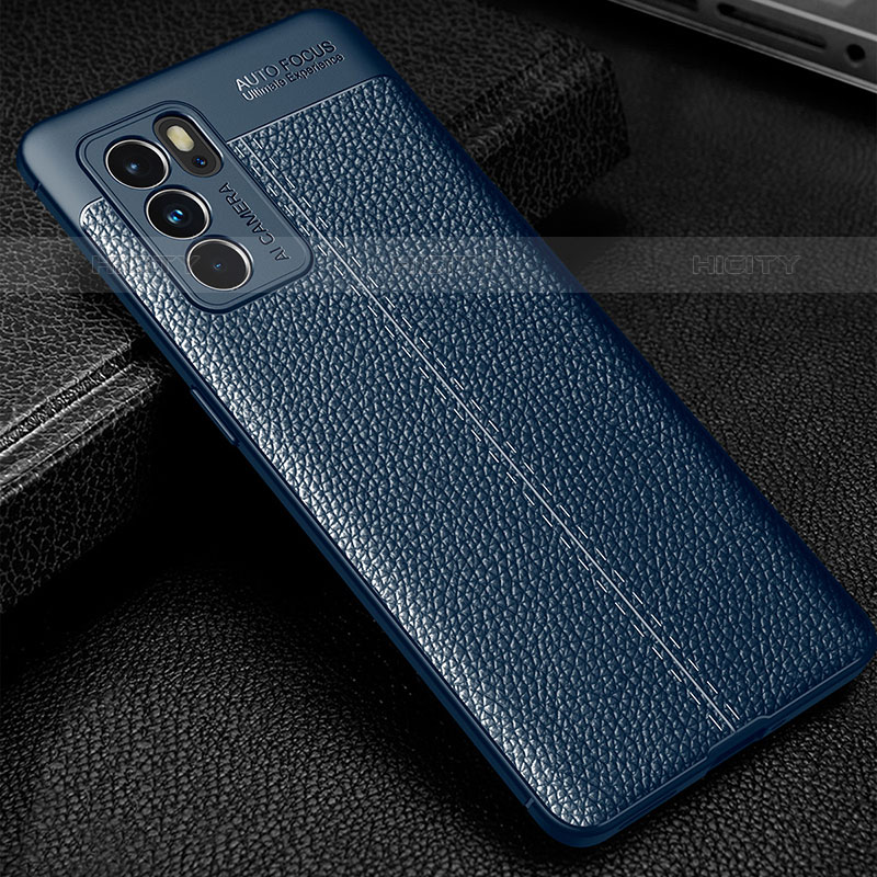 Coque Silicone Gel Motif Cuir Housse Etui S01 pour Oppo Reno6 Pro 5G India Bleu Plus