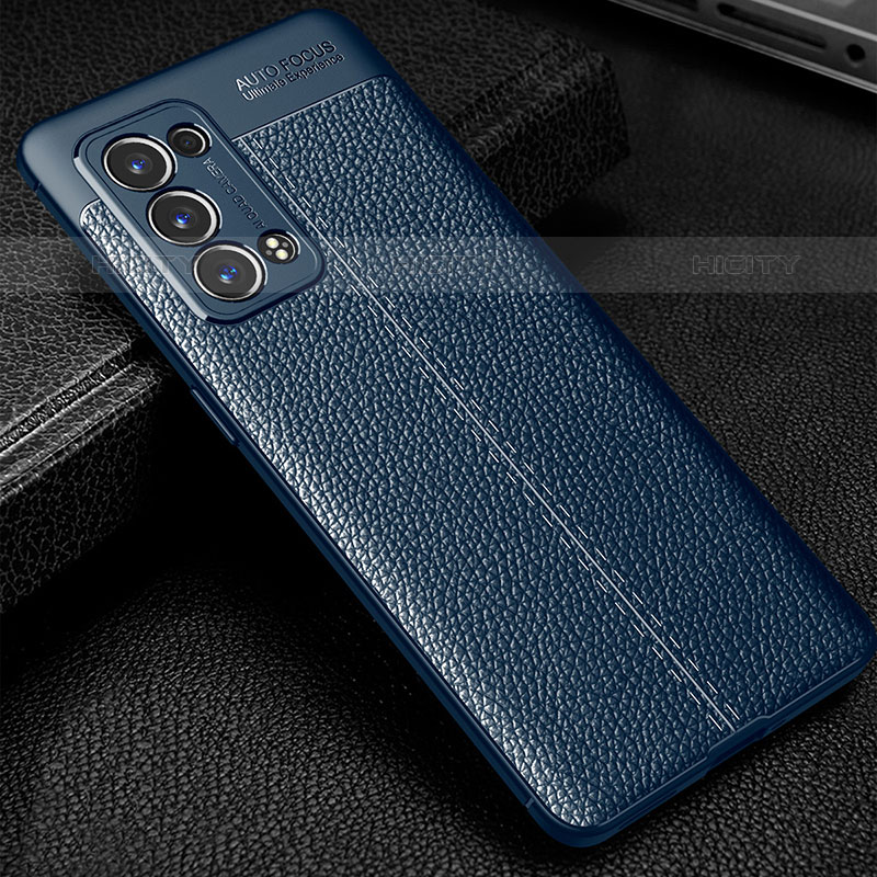 Coque Silicone Gel Motif Cuir Housse Etui S01 pour Oppo Reno6 Pro+ Plus 5G Bleu Plus