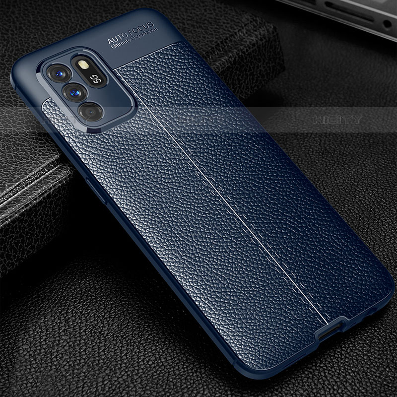 Coque Silicone Gel Motif Cuir Housse Etui S01 pour Oppo Reno6 Z 5G Bleu Plus