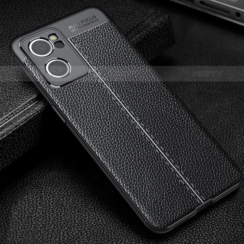 Coque Silicone Gel Motif Cuir Housse Etui S01 pour Oppo Reno7 SE 5G Noir Plus