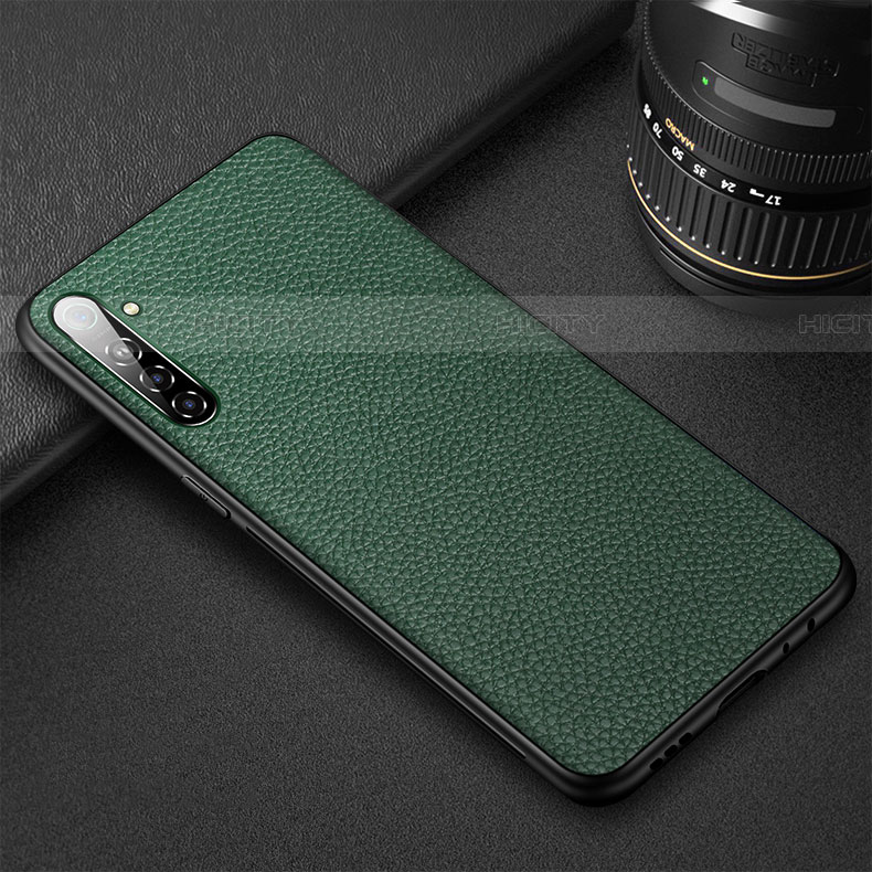 Coque Silicone Gel Motif Cuir Housse Etui S01 pour Realme X2 Vert Plus