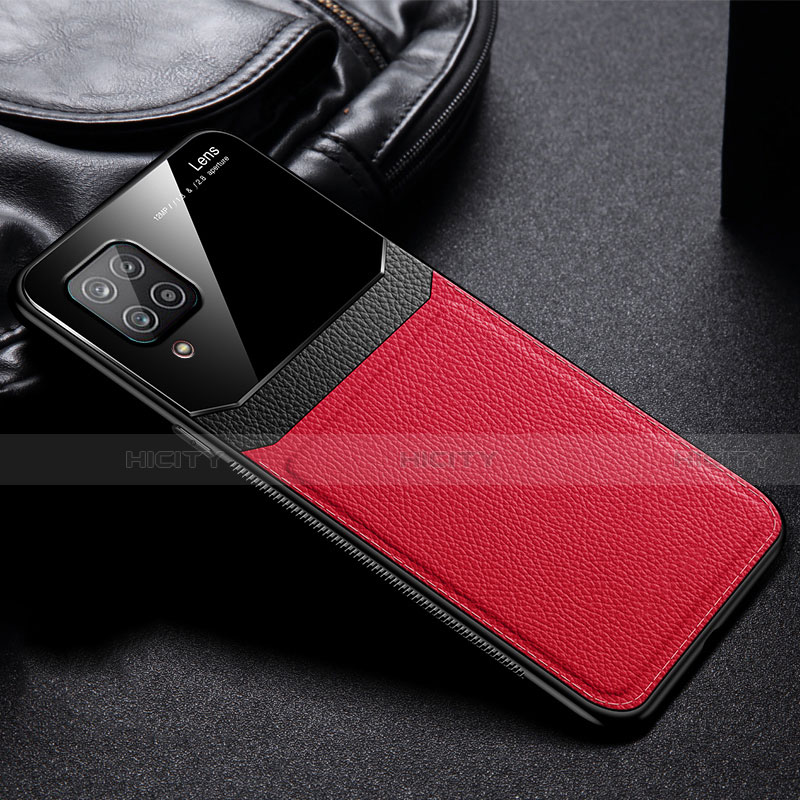 Coque Silicone Gel Motif Cuir Housse Etui S01 pour Samsung Galaxy A12 Rouge Plus