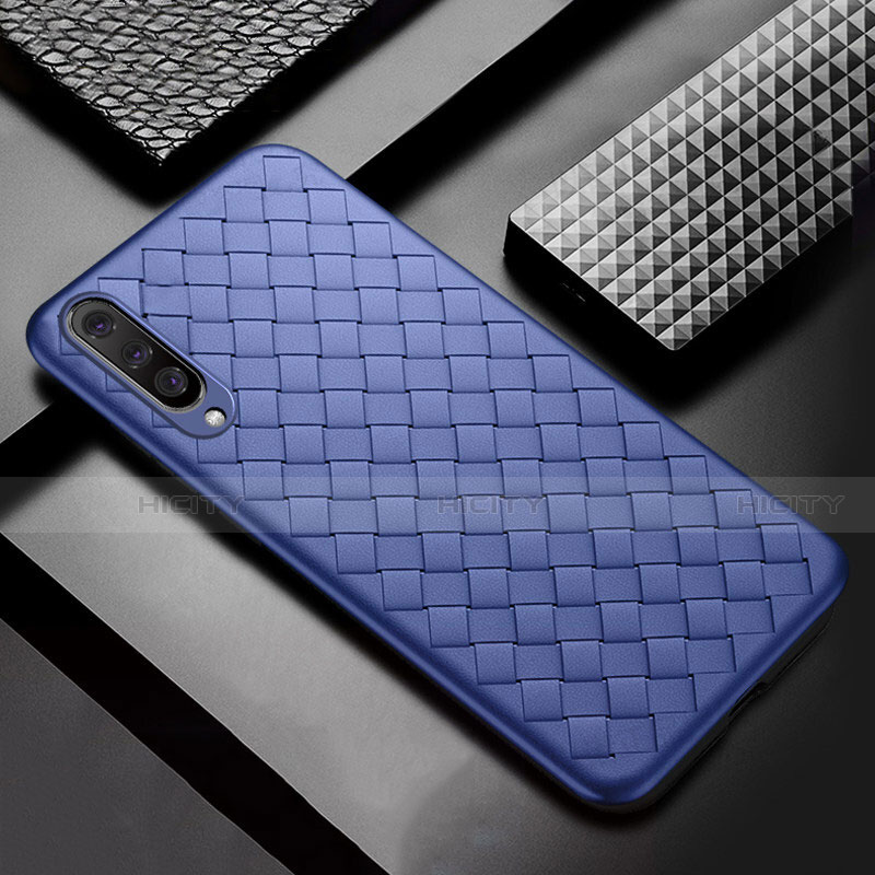 Coque Silicone Gel Motif Cuir Housse Etui S01 pour Samsung Galaxy A50 Bleu Plus