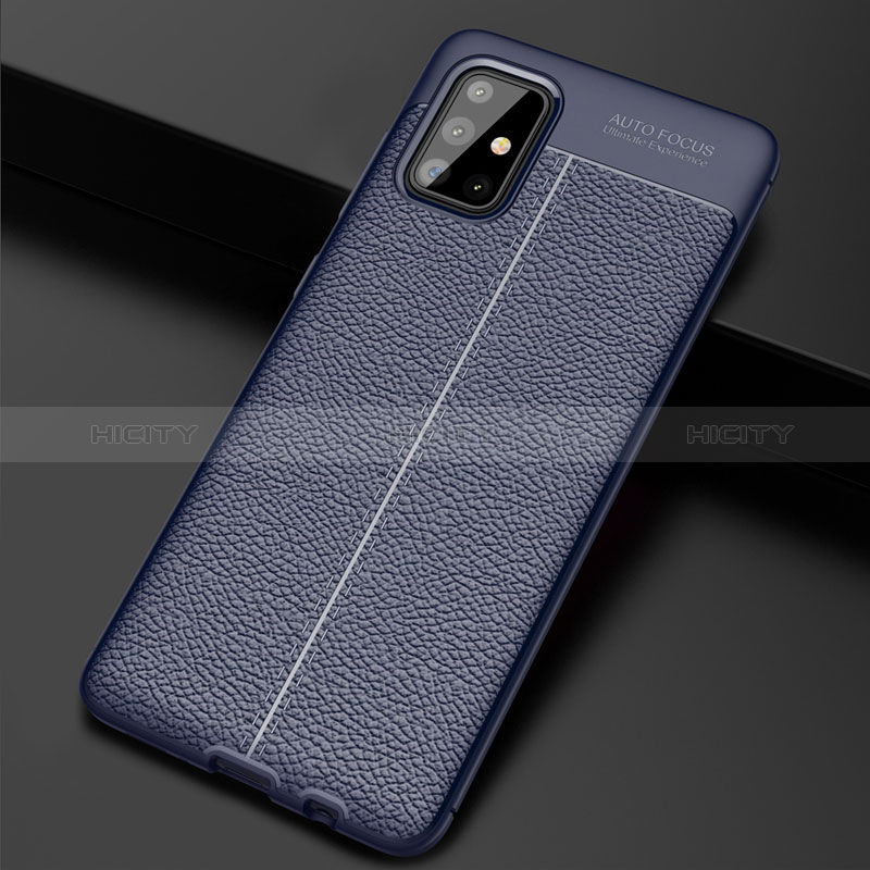 Coque Silicone Gel Motif Cuir Housse Etui S01 pour Samsung Galaxy A71 4G A715 Bleu Plus