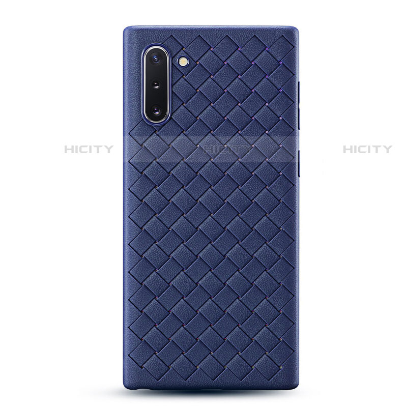 Coque Silicone Gel Motif Cuir Housse Etui S01 pour Samsung Galaxy Note 10 Bleu Plus