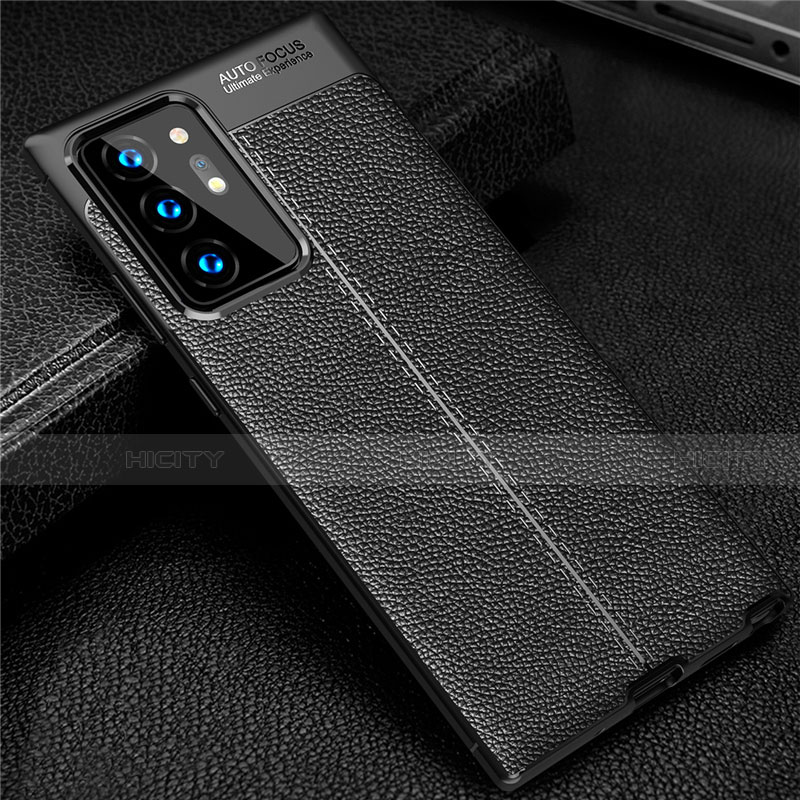 Coque Silicone Gel Motif Cuir Housse Etui S01 pour Samsung Galaxy Note 20 Ultra 5G Noir Plus