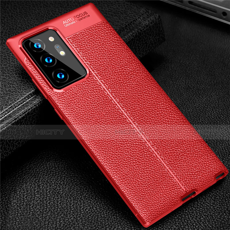 Coque Silicone Gel Motif Cuir Housse Etui S01 pour Samsung Galaxy Note 20 Ultra 5G Rouge Plus