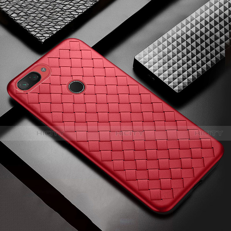 Coque Silicone Gel Motif Cuir Housse Etui S01 pour Xiaomi Mi 8 Lite Rouge Plus