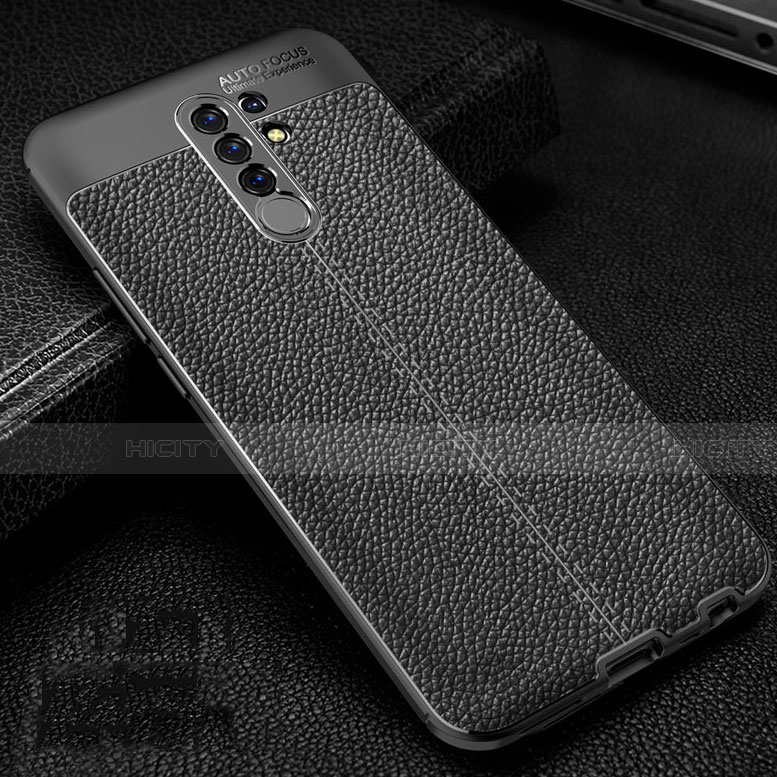 Coque Silicone Gel Motif Cuir Housse Etui S01 pour Xiaomi Redmi 9 Prime India Noir Plus