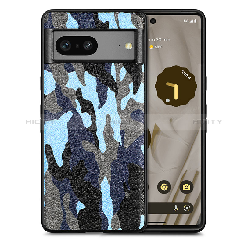 Coque Silicone Gel Motif Cuir Housse Etui S01D pour Google Pixel 7a 5G Bleu Plus