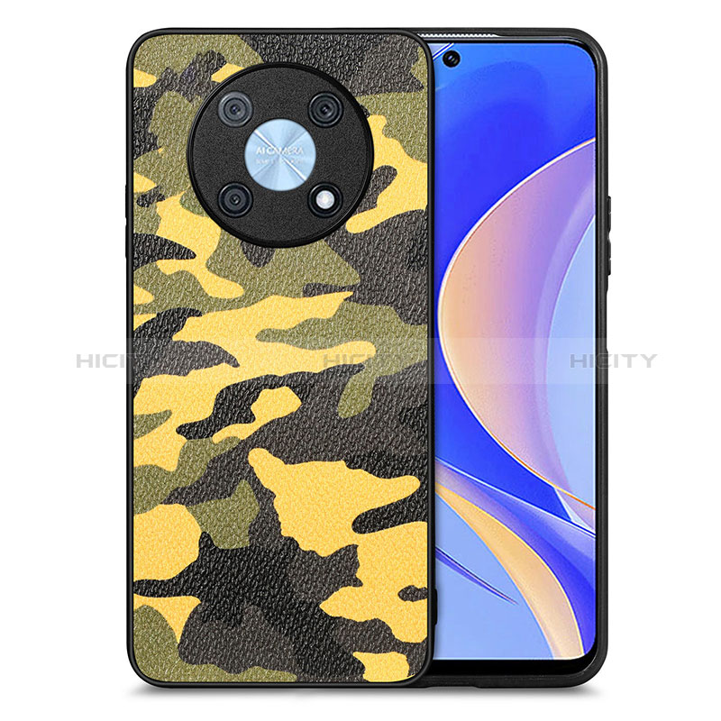 Coque Silicone Gel Motif Cuir Housse Etui S01D pour Huawei Enjoy 50 Pro Jaune Plus