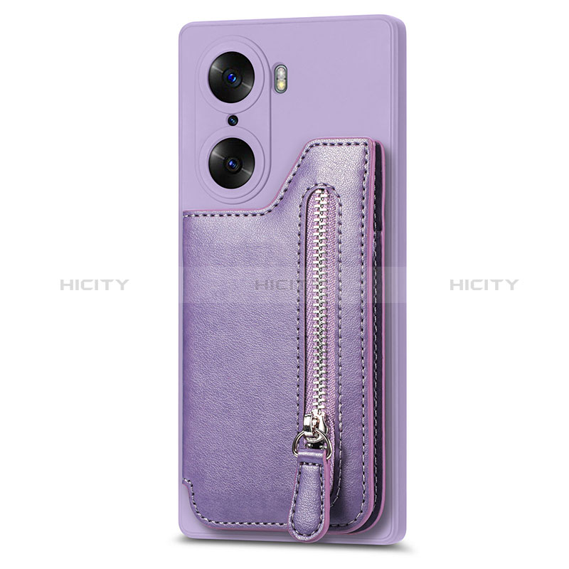 Coque Silicone Gel Motif Cuir Housse Etui S01D pour Huawei Honor 60 5G Violet Plus