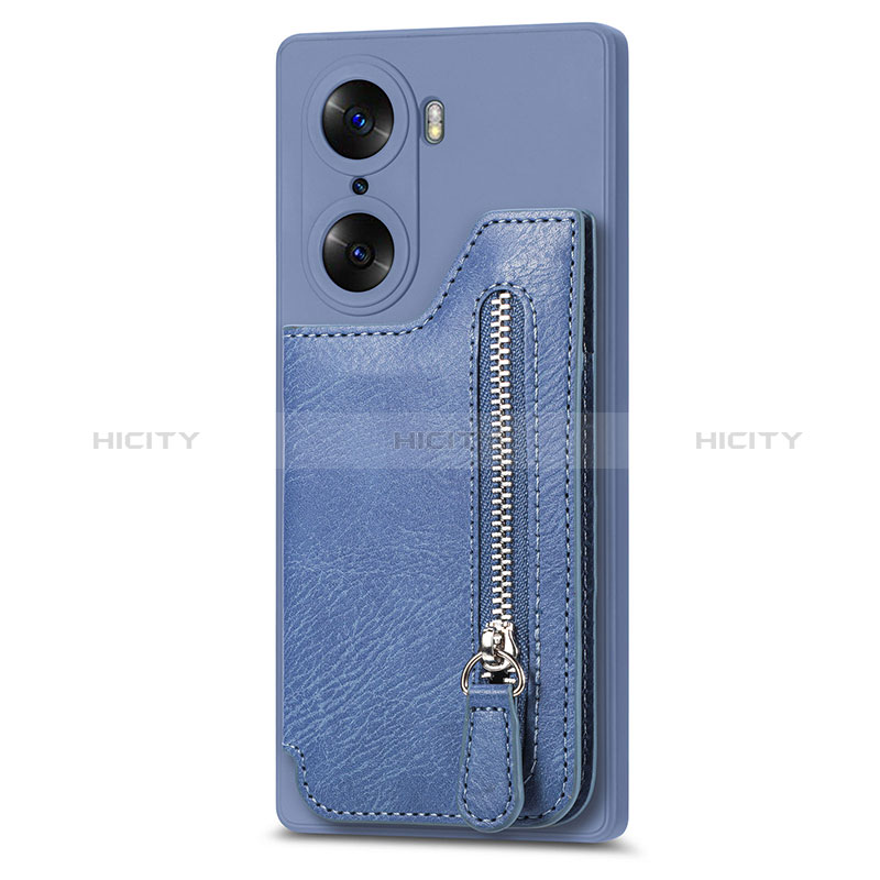 Coque Silicone Gel Motif Cuir Housse Etui S01D pour Huawei Honor 60 Pro 5G Bleu Plus