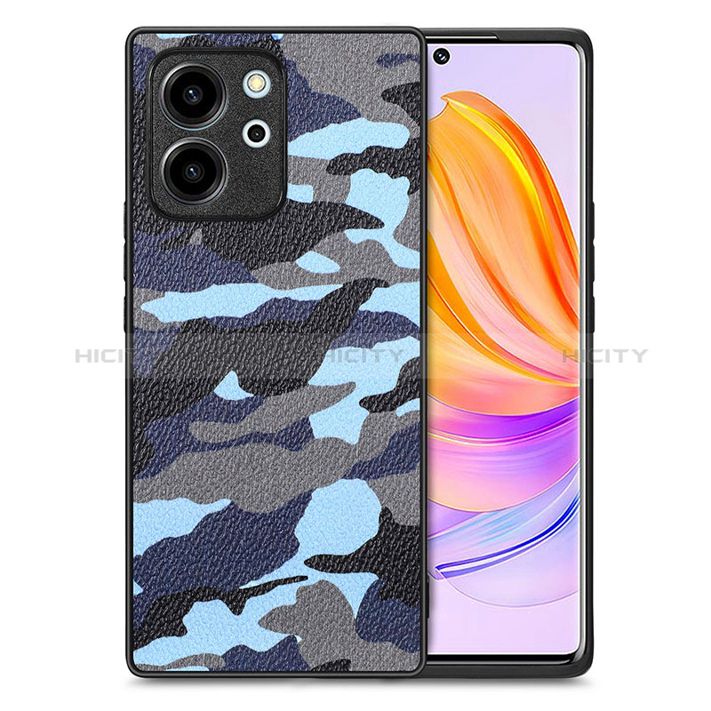 Coque Silicone Gel Motif Cuir Housse Etui S01D pour Huawei Honor 80 SE 5G Bleu Plus