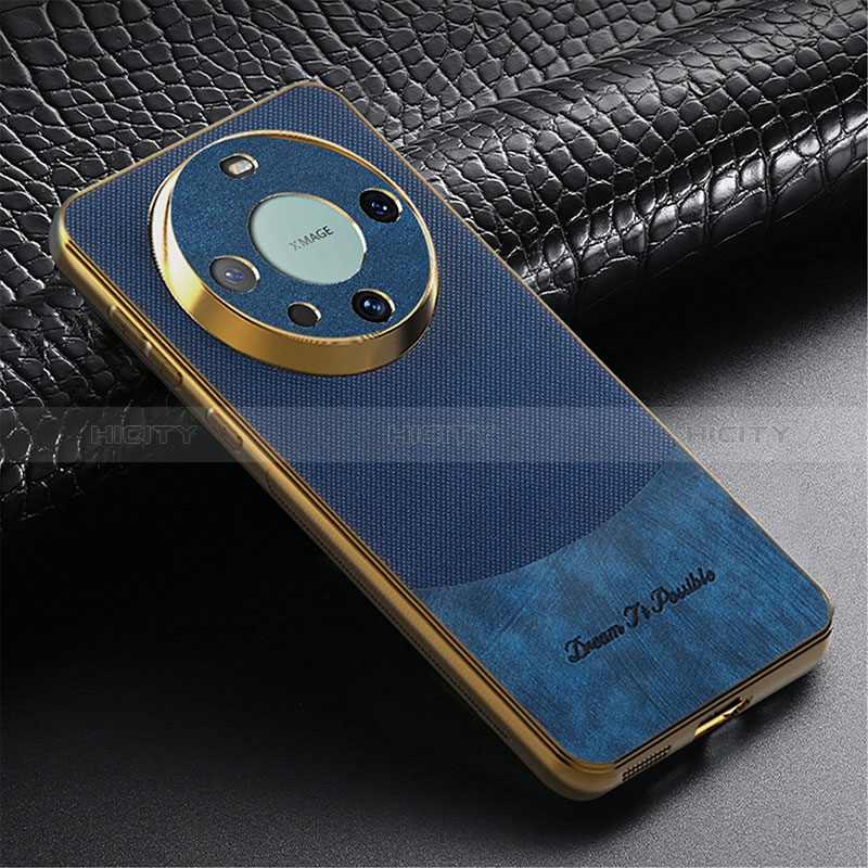 Coque Silicone Gel Motif Cuir Housse Etui S01D pour Huawei Mate 60 Bleu Plus