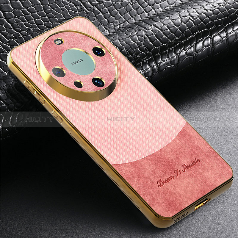 Coque Silicone Gel Motif Cuir Housse Etui S01D pour Huawei Mate 60 Or Rose Plus