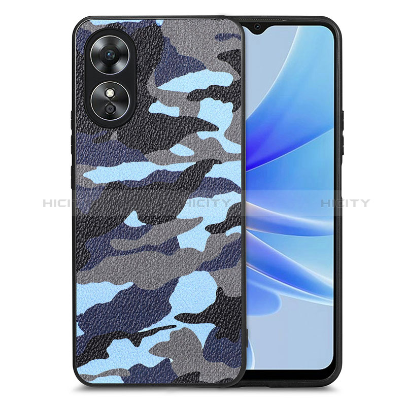 Coque Silicone Gel Motif Cuir Housse Etui S01D pour Oppo A17 Bleu Plus