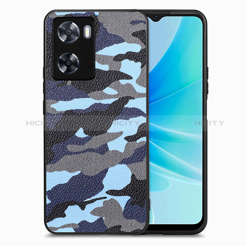 Coque Silicone Gel Motif Cuir Housse Etui S01D pour Oppo A77s Bleu Plus