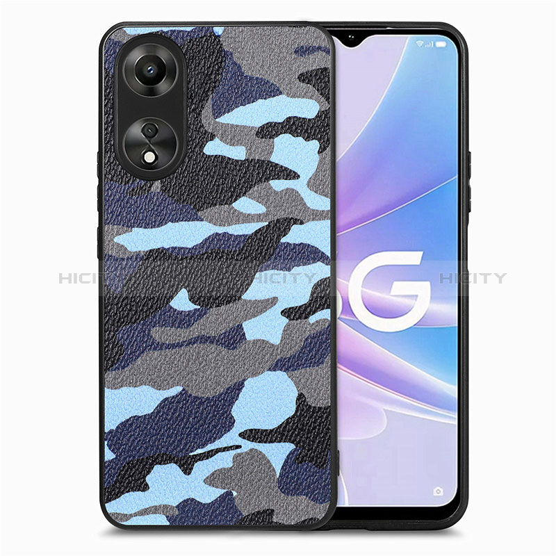 Coque Silicone Gel Motif Cuir Housse Etui S01D pour Oppo A78 5G Bleu Plus