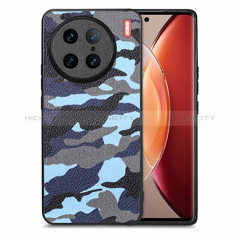 Coque Silicone Gel Motif Cuir Housse Etui S01D pour Vivo X90 Pro 5G Bleu Plus