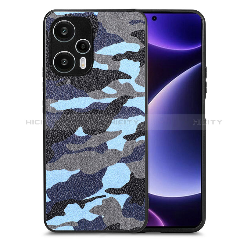 Coque Silicone Gel Motif Cuir Housse Etui S01D pour Xiaomi Poco F5 5G Bleu Plus