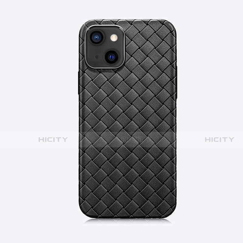 Coque Silicone Gel Motif Cuir Housse Etui S02 pour Apple iPhone 13 Mini Noir Plus