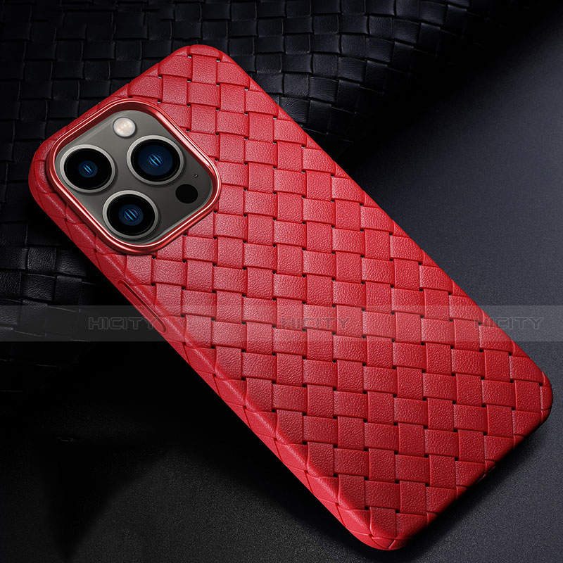 Coque Silicone Gel Motif Cuir Housse Etui S02 pour Apple iPhone 13 Pro Rouge Plus