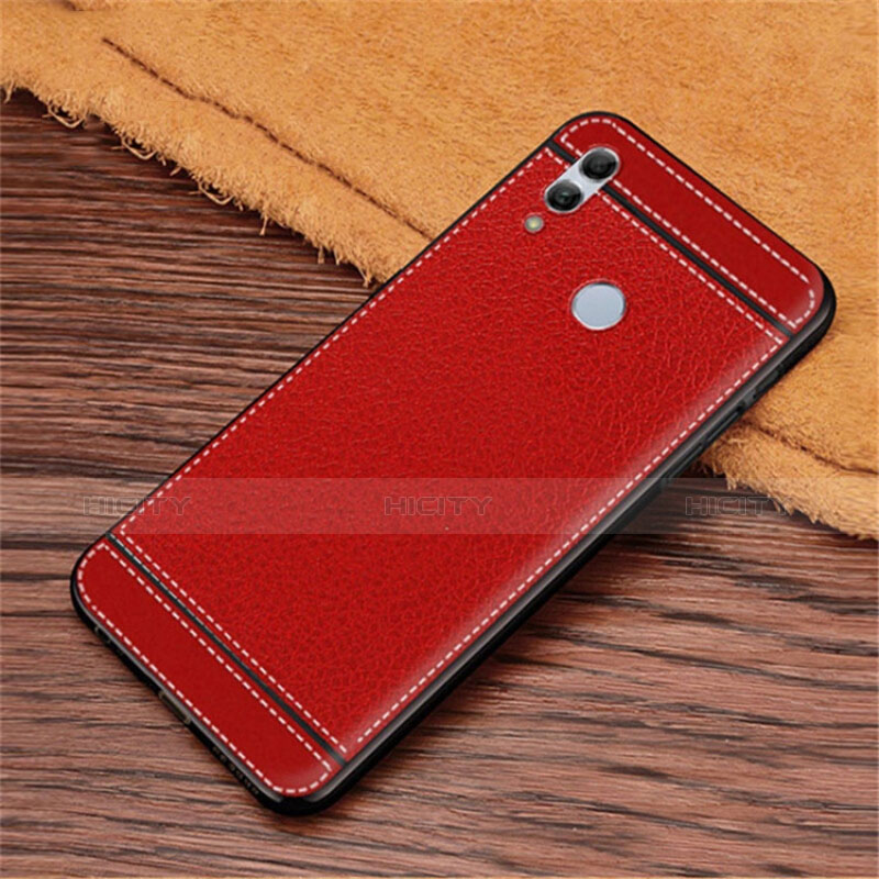 Coque Silicone Gel Motif Cuir Housse Etui S02 pour Huawei Honor 10 Lite Rouge Plus