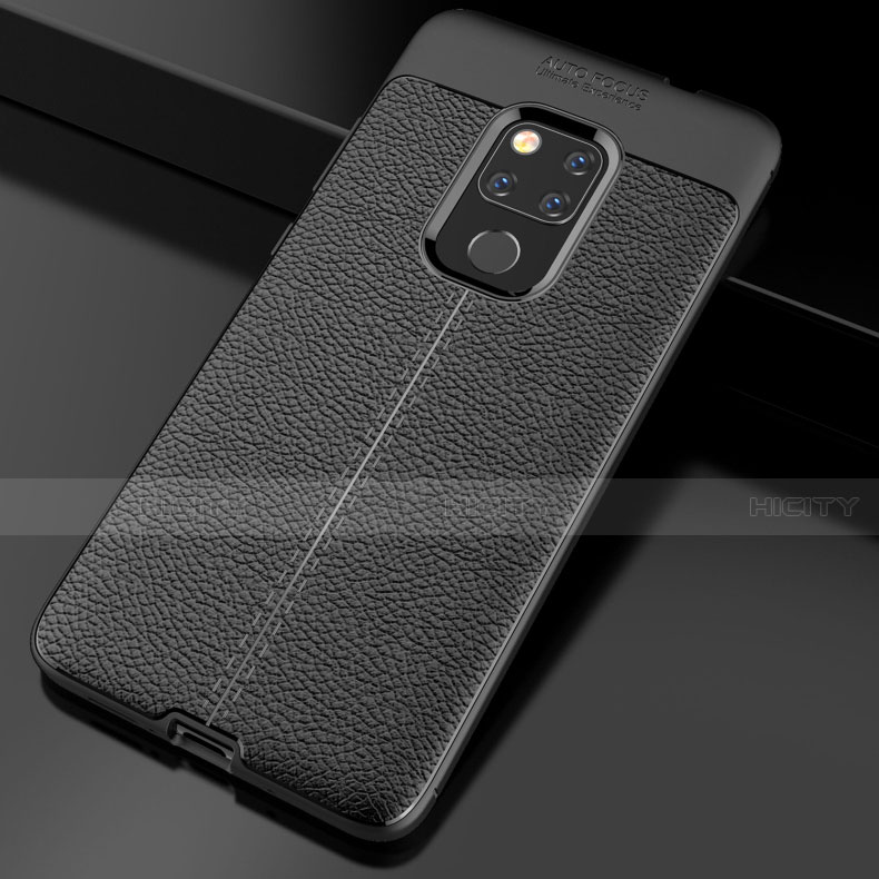 Coque Silicone Gel Motif Cuir Housse Etui S02 pour Huawei Mate 20 Noir Plus