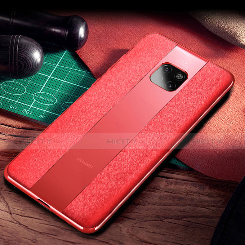 Coque Silicone Gel Motif Cuir Housse Etui S02 pour Huawei Mate 20 Pro Rouge Plus