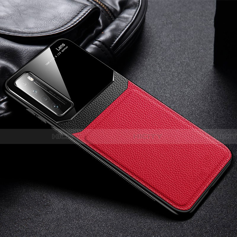 Coque Silicone Gel Motif Cuir Housse Etui S02 pour Huawei Nova 7 5G Rouge Plus