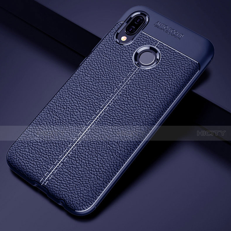 Coque Silicone Gel Motif Cuir Housse Etui S02 pour Huawei P20 Lite Bleu Plus