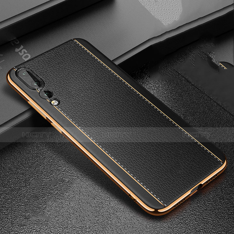 Coque Silicone Gel Motif Cuir Housse Etui S02 pour Huawei P20 Pro Noir Plus