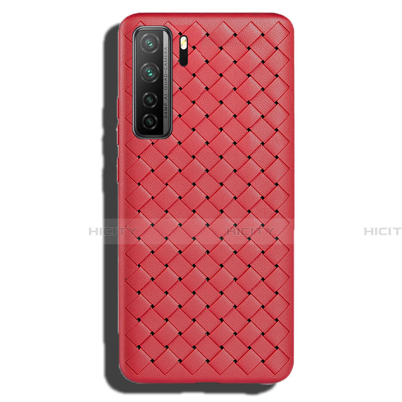 Coque Silicone Gel Motif Cuir Housse Etui S02 pour Huawei P40 Lite 5G Rouge Plus