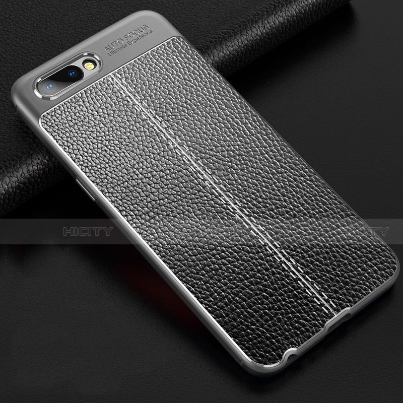 Coque Silicone Gel Motif Cuir Housse Etui S02 pour Oppo A5 Gris Plus